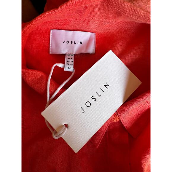 Joslin Hibiscus Orange Linen Ballon Sleeve Floral Button Down Top NWT Size 6 - Picture 5 of 8